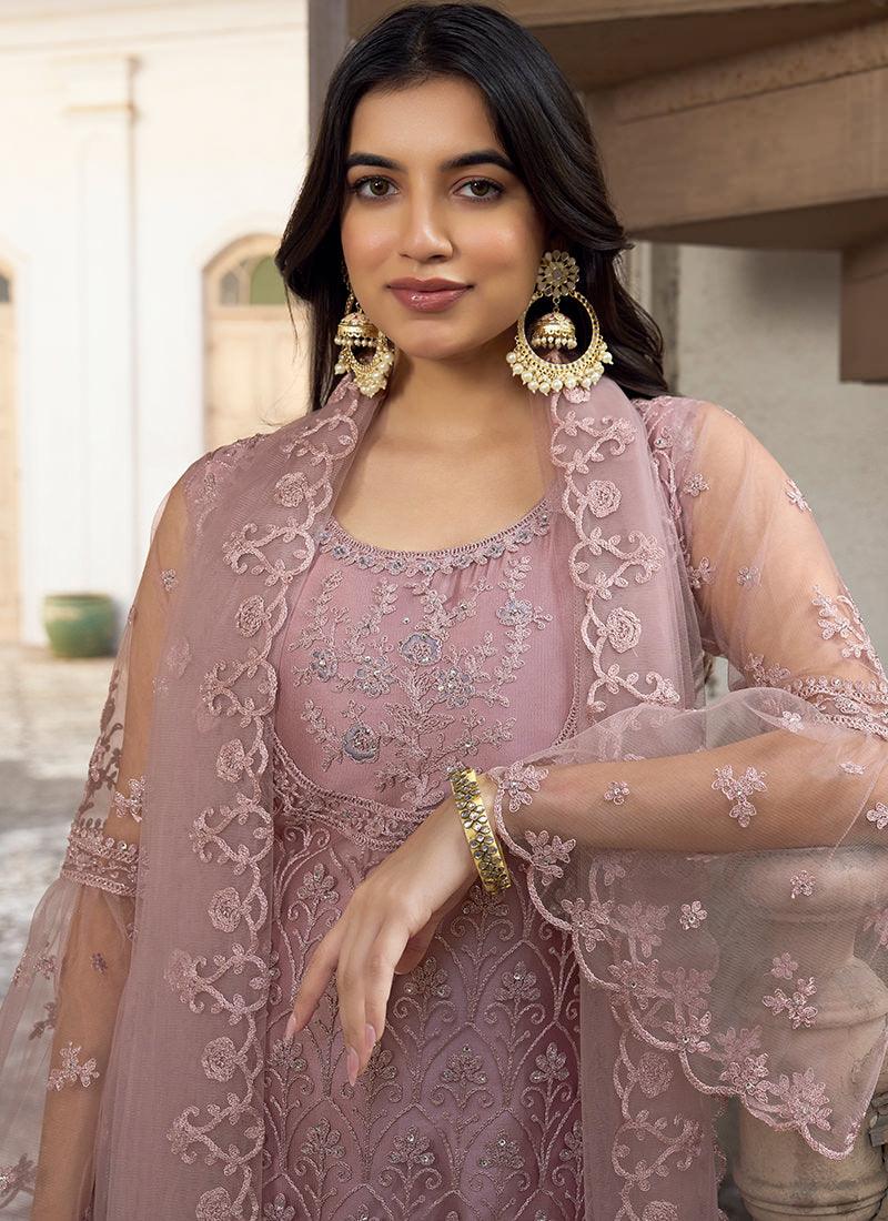 Mauve Pink Soft Net Fabric Palazzo Suit For Sale 2025