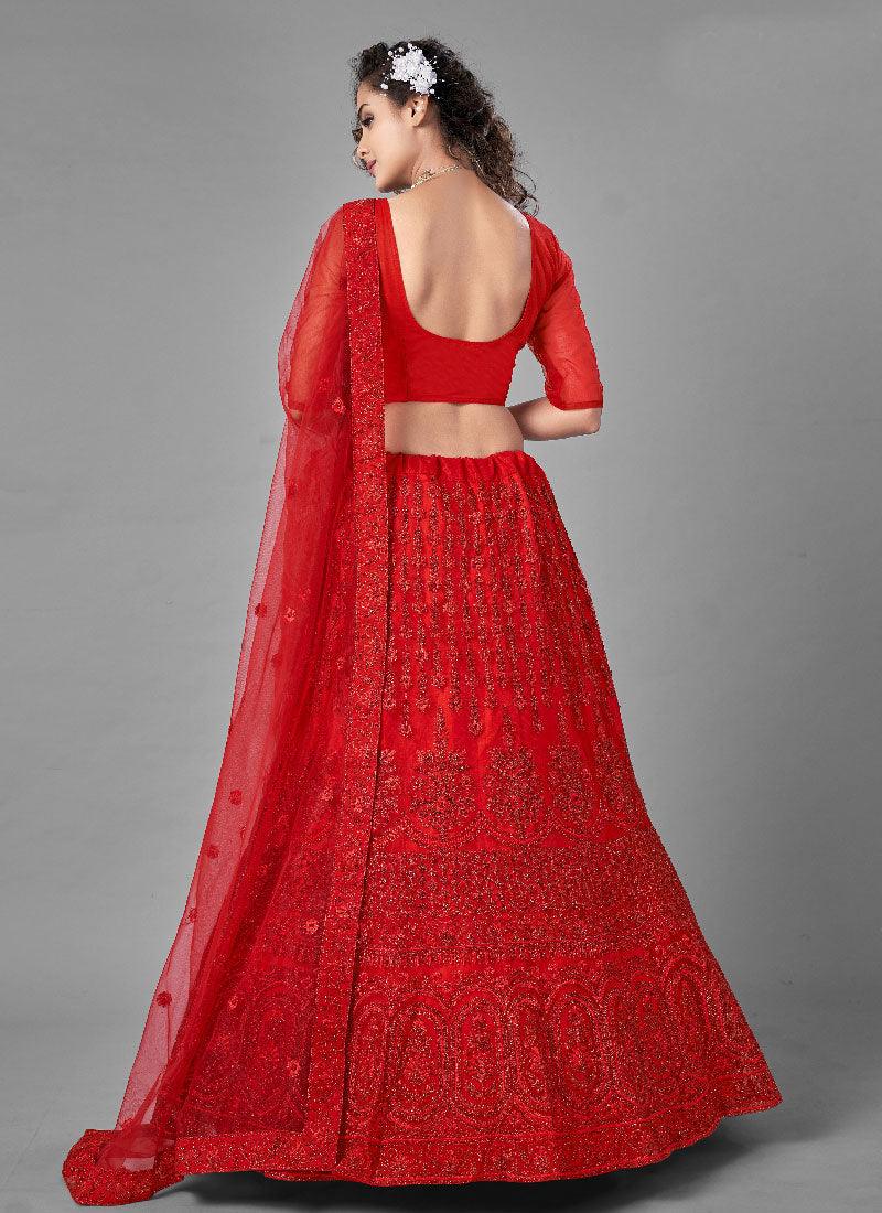 Soft Net Base Designer Flared Glamorous Red Lehenga Choli Brand New Unisex