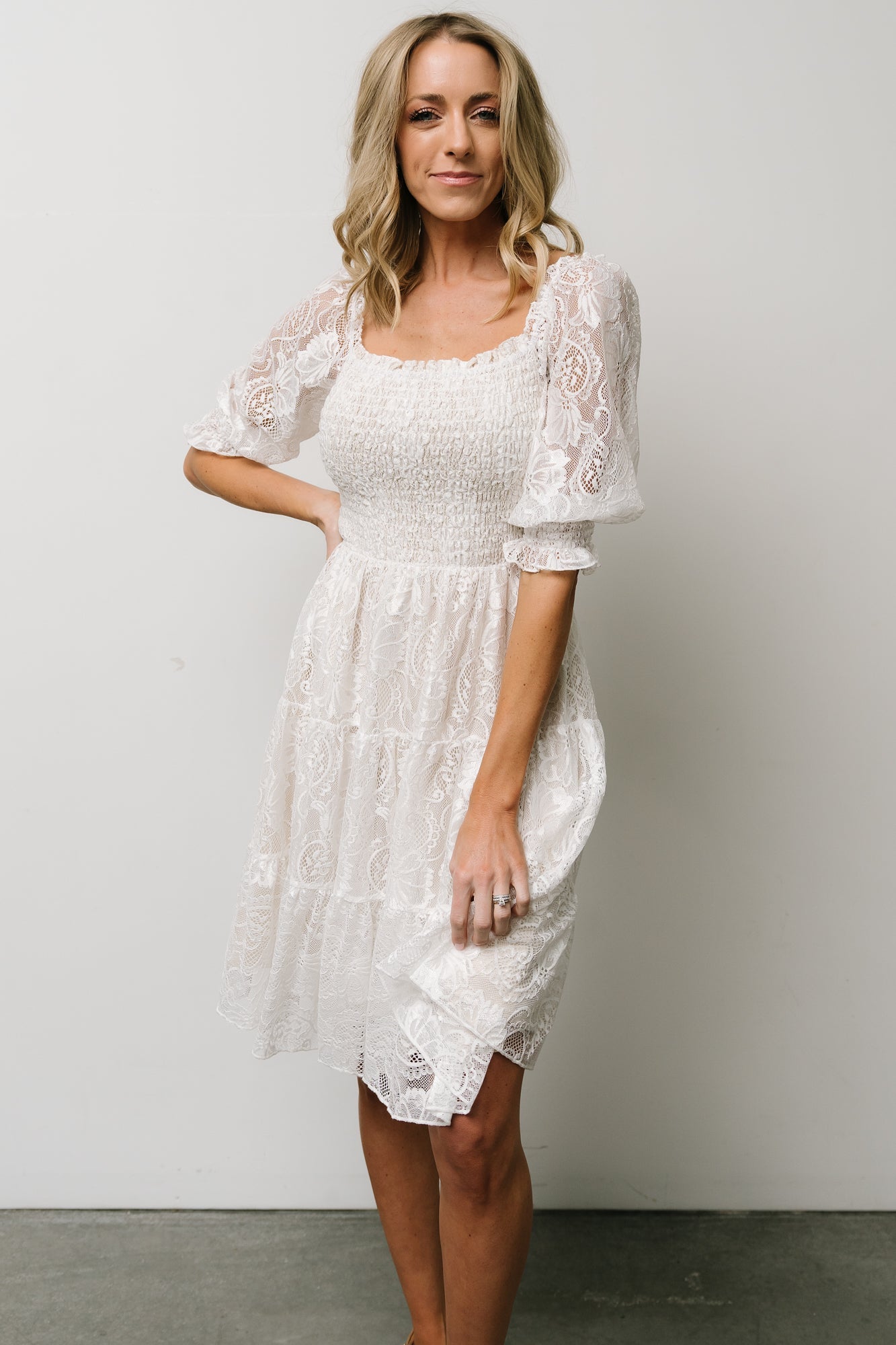 Tate Smocked Lace Short Dress | Off White Really Cheap