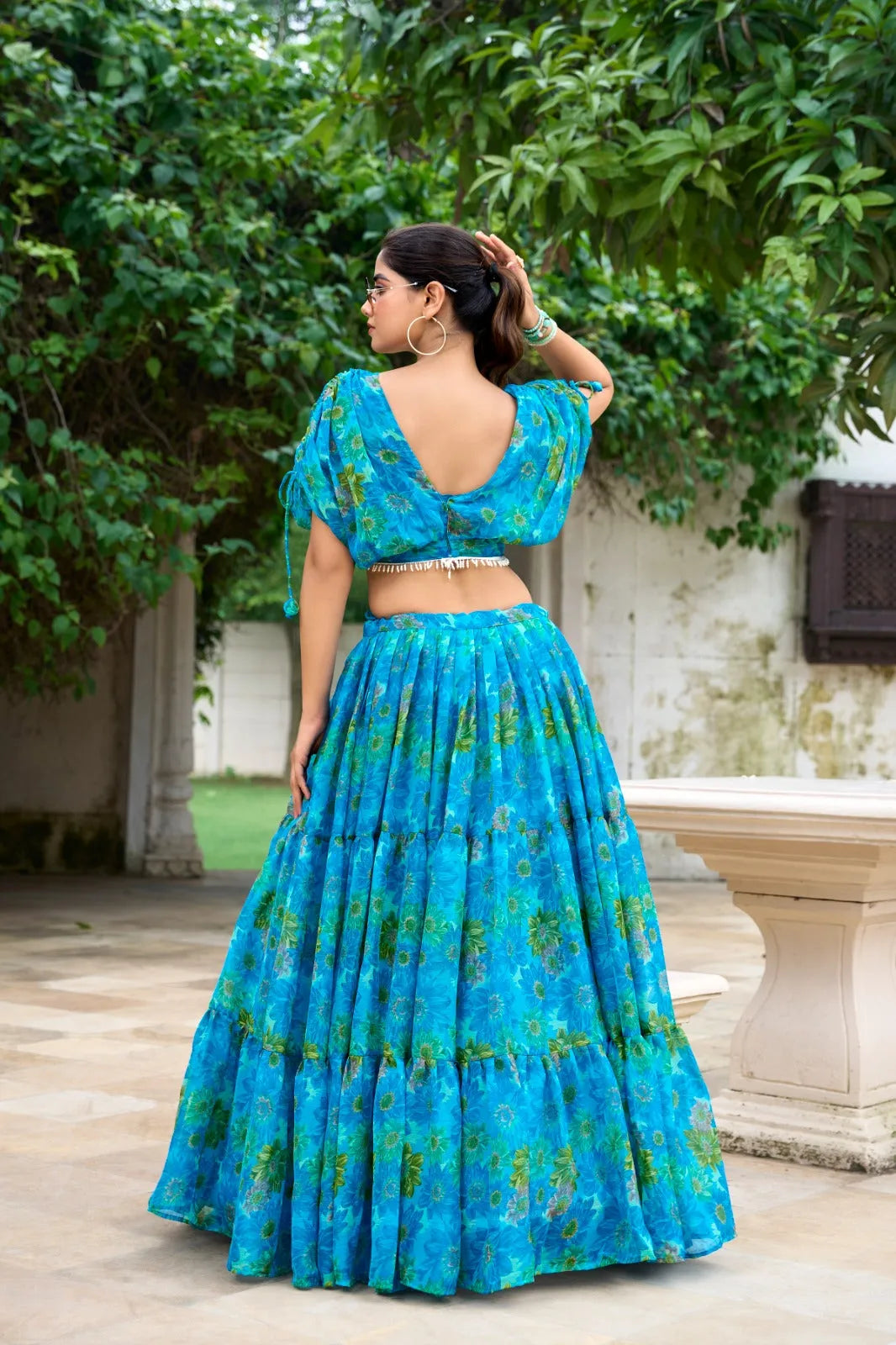 Dreamlike Chiffon Sky Blue Floral Printed Lehenga Choli Sale Official