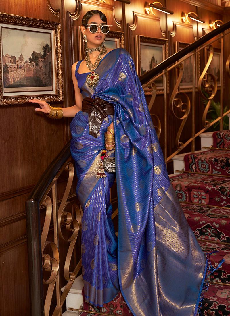 Blue Silk Weave Classic Saree Cheap Outlet Locations