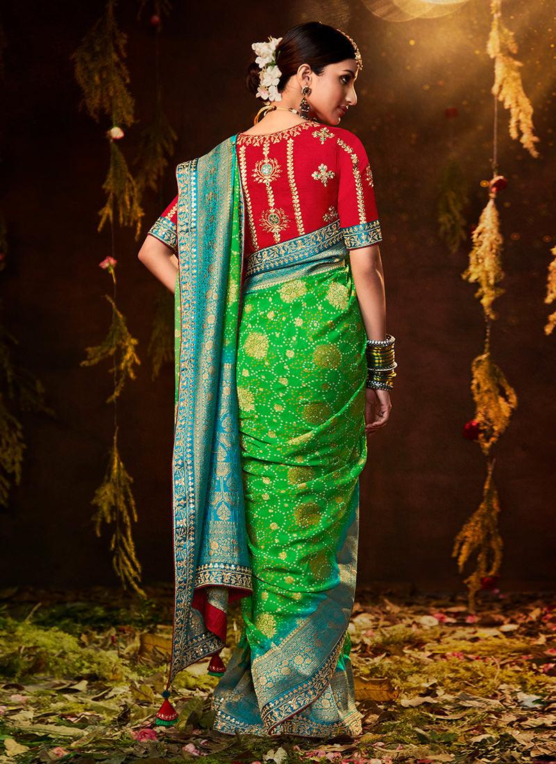 Embroidered Blouse With Green Bandhej Saree Buy Cheap Tumblr