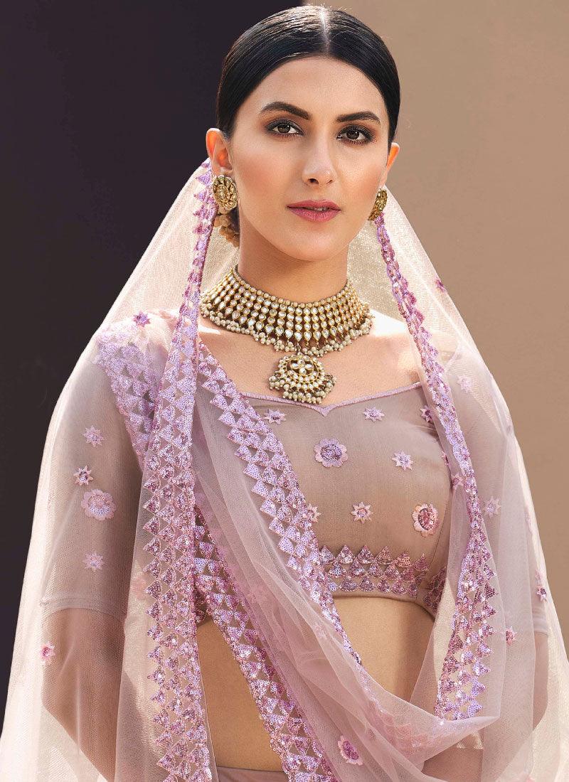 Dainty Lilac Color Soft Net Base With Sequins Work Lehenga Choli Cheap Wholesale