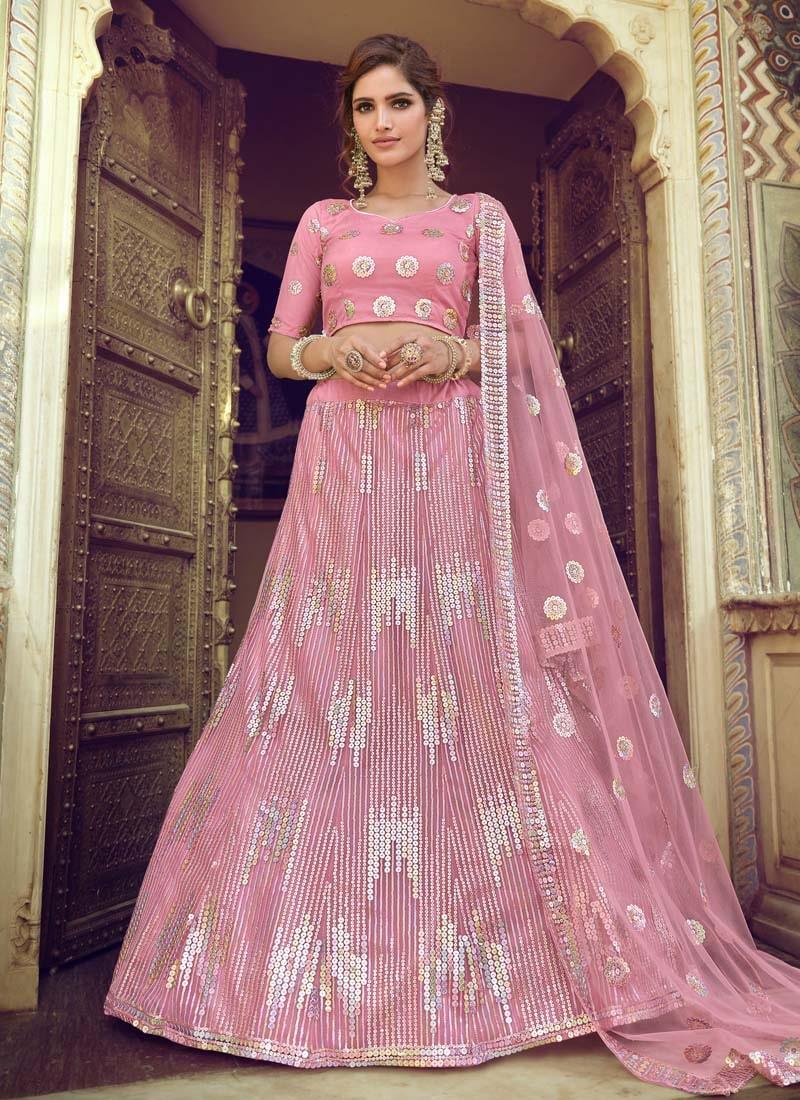 Gorgeous Look Pink Color Soft Net Fabric Sequins Work Lehenga Choli Buy Cheap Fake