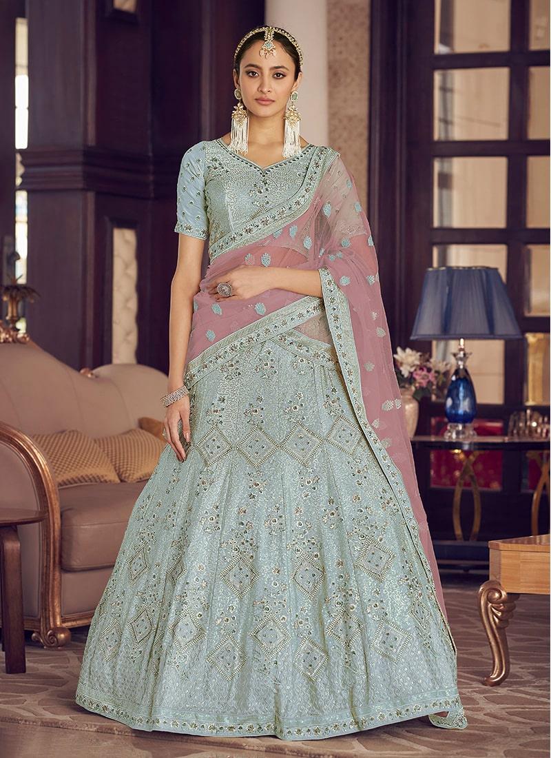 Bridesmaid Turquoise Kalidar Lehenga Choli With Contrast Dupatta With Mastercard Cheap Pice