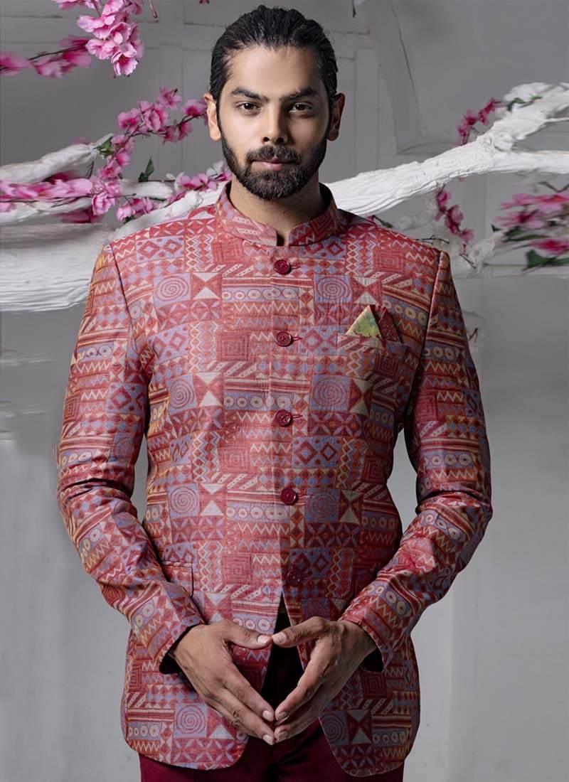 Regular Fit Maroon Color Printed Pattern Designer Jodhpuri Suit In China For Sale