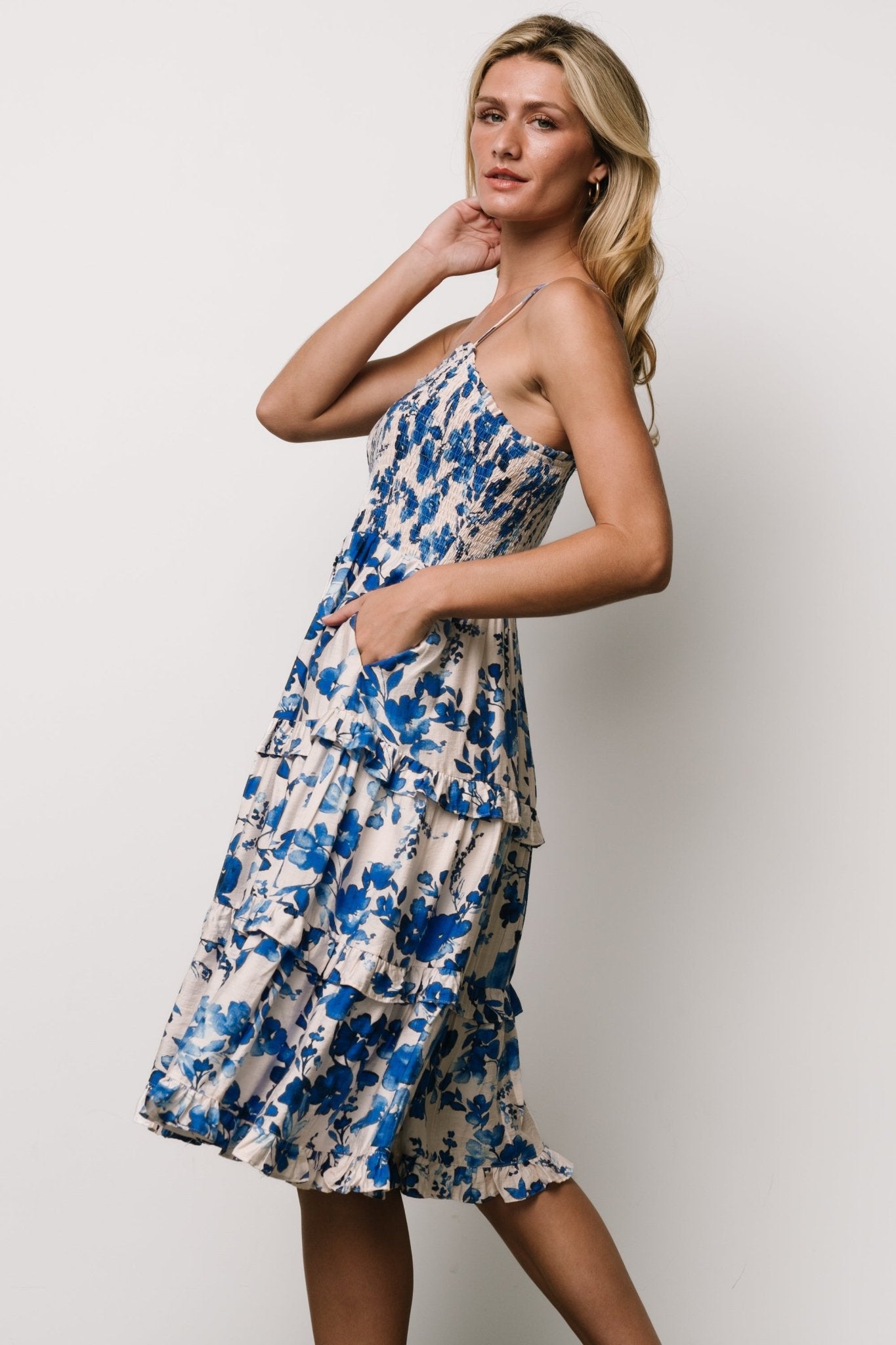 Calina Midi Dress | Ivory + Blue Floral Online Online Cheap Online