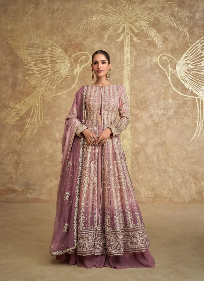 Fiery Pink Georgette Embroidered Ombre Style Anarkali Suit 2025 New Cheap Pice