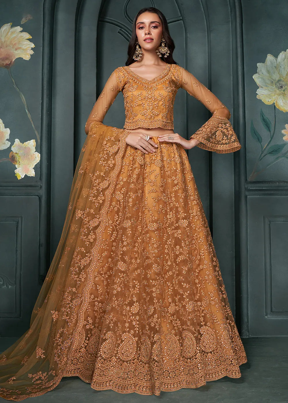 Designer Orange  Beautifully Embroidered Bridal  Lehenga Choli Discount Tumblr