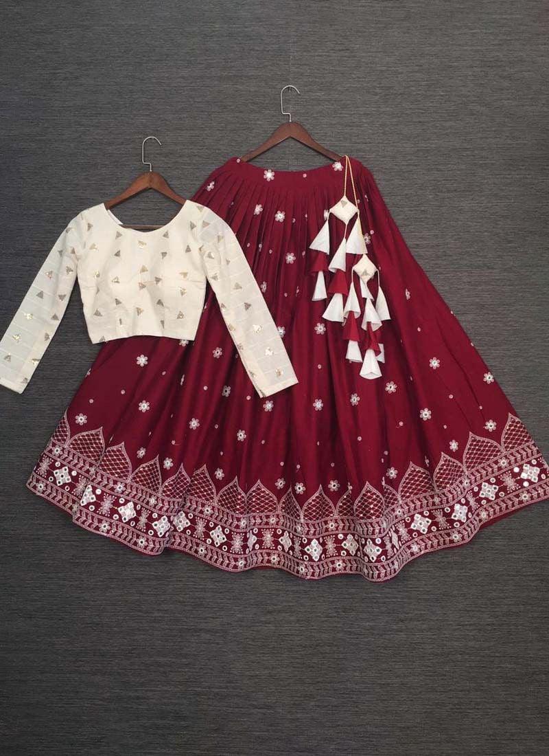 Amazing Look Cotton Material Lucknowi Work Maroon Color Lehenga Choli Original Cheap Pice