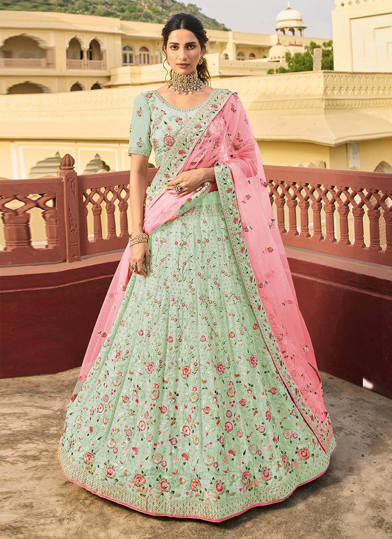 Green Color Organza Base Lehenga With Zari And Stone Work Free Shipping High Quality