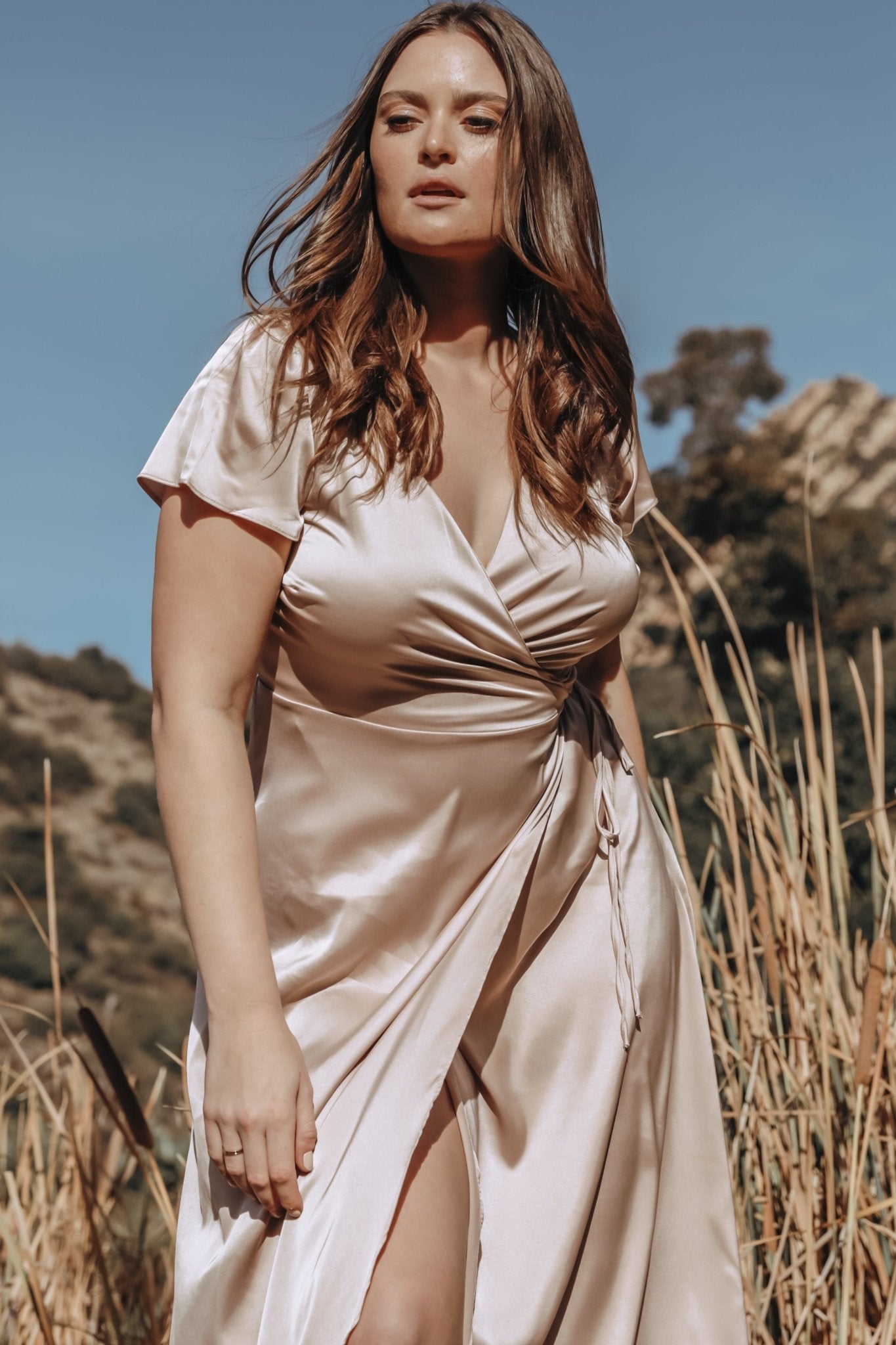 Krystal Satin Wrap Gown | Champagne Cheapest Pice