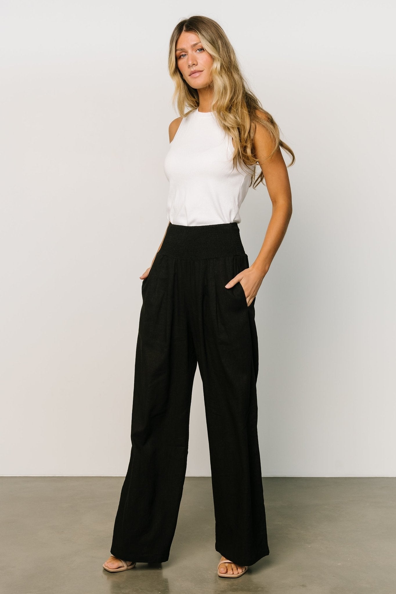 Parvati Smocked Waist Pants | Black Sale With Credit Card