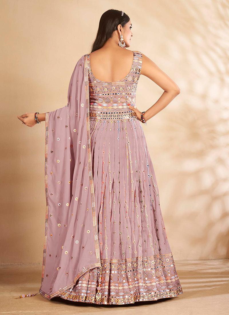 Mauve Color Georgette Base Resham and Sequins Work Gown Pre Order For Sale