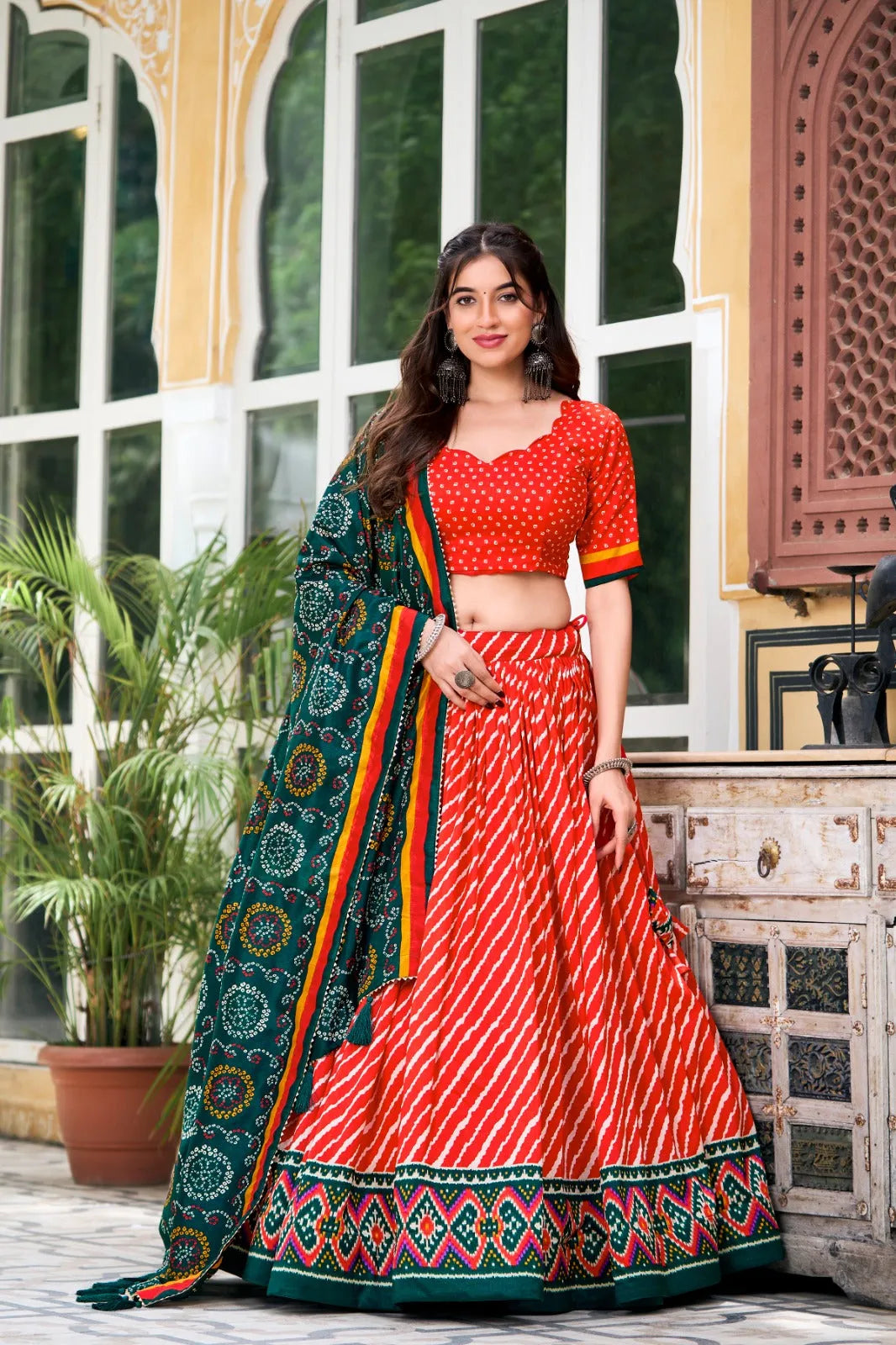 Navratri Wear Tussar Silk Leheriya Printed Lehenga Choli Set Sale Visit