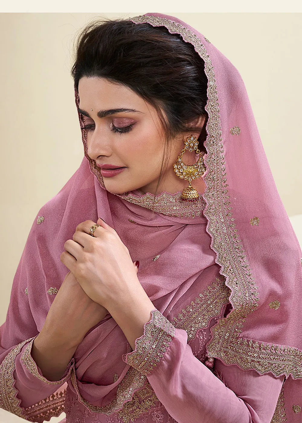 Turkish Rose Organza Schiffli Embroidered Organza Suit Explore