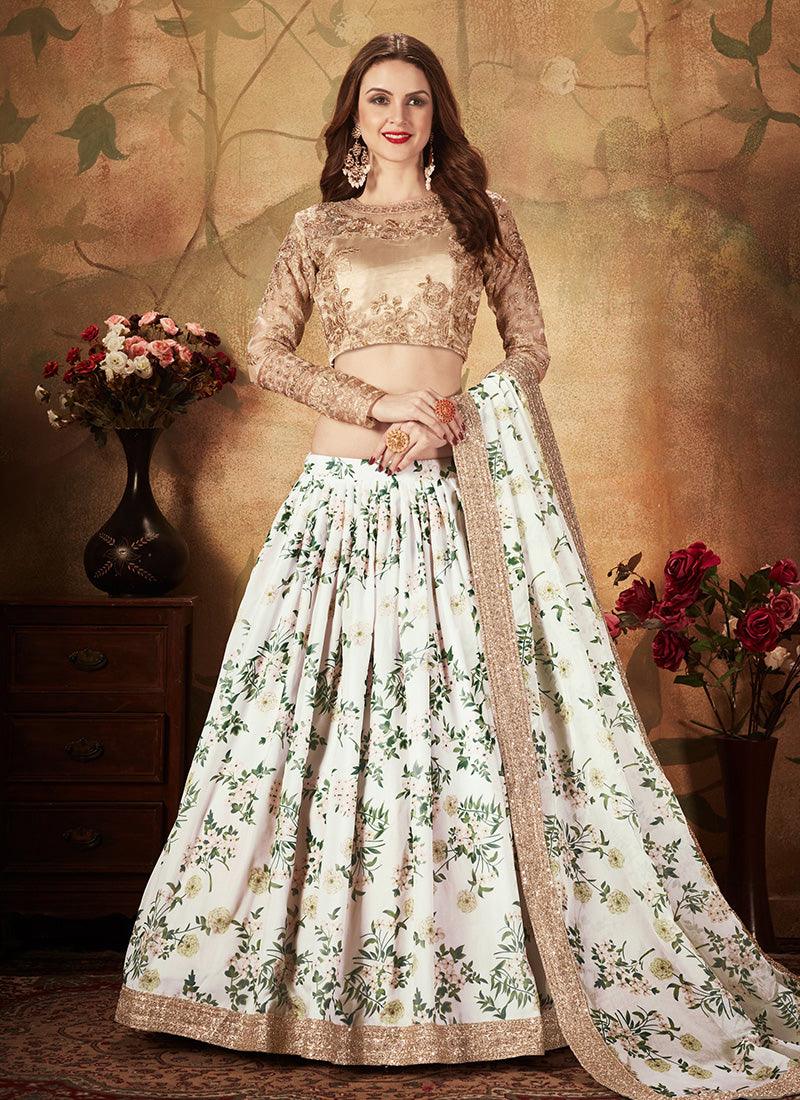 White Colored Organza Base Lehenga With Floral Print Sale Professional