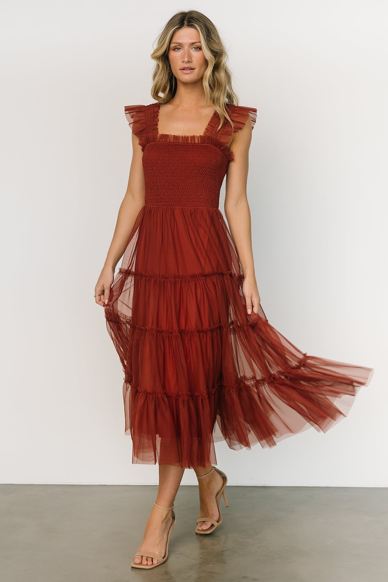 Emma Smocked Tulle Dress | Oxblood Excellent