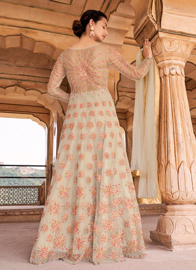 Partywear Cream Color Soft Net Base Gown With Swaroski Work Release Dates Cheap Online