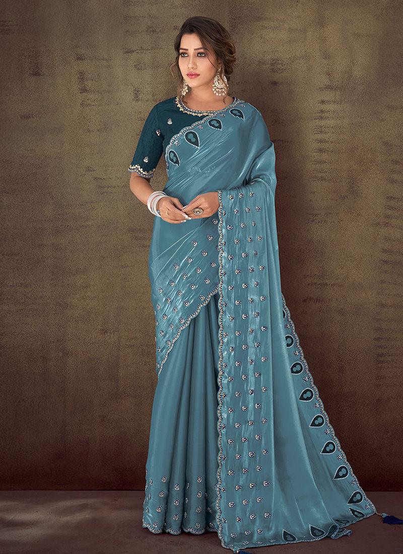 Teal Green Stone Work Classic Saree Free Shipping Outlet Locations