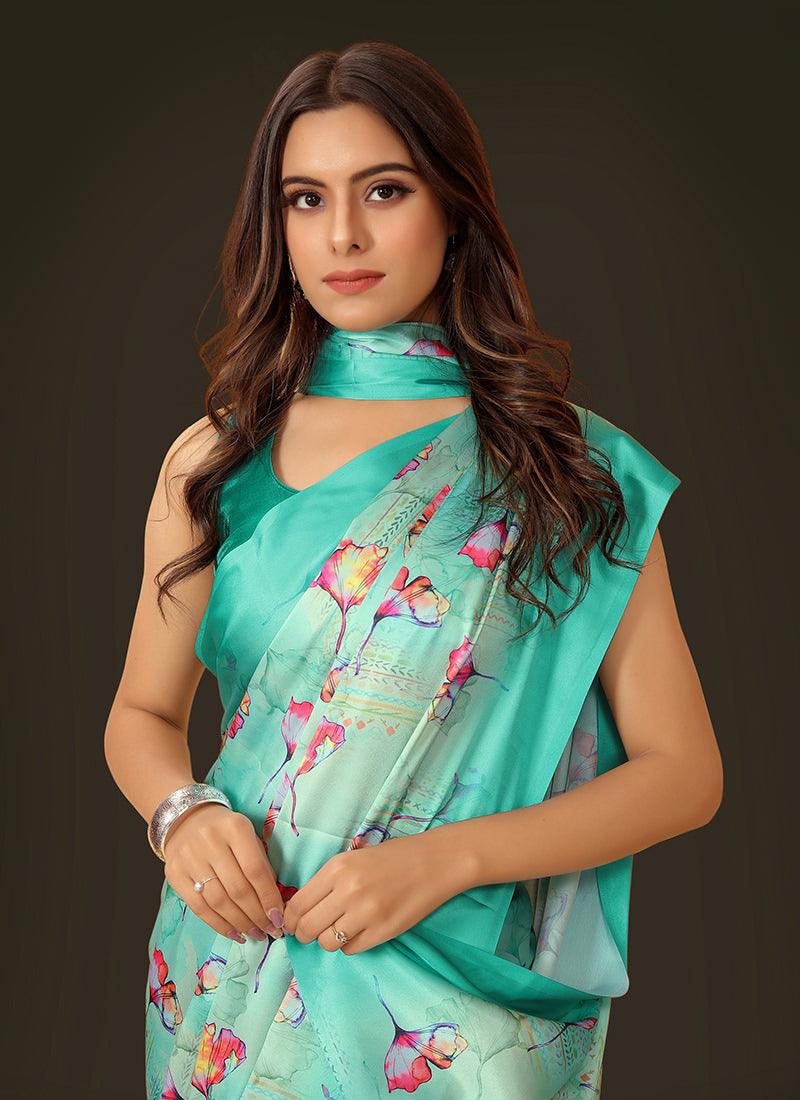 Sea Green Color Sleeveless Silk Saree Outlet Factory Outlet