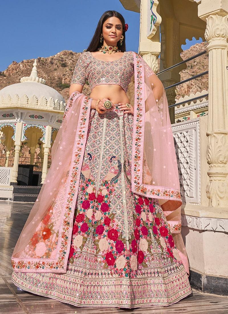 Pink Color Soft Net Fabric Resham Work Lehenga Choli Classic For Sale