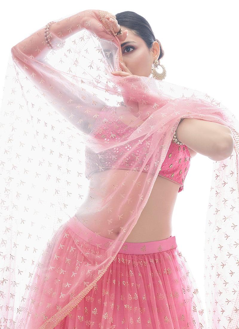 Rubber Print Baby Pink Net Chaniya Choli Discount Sale Online