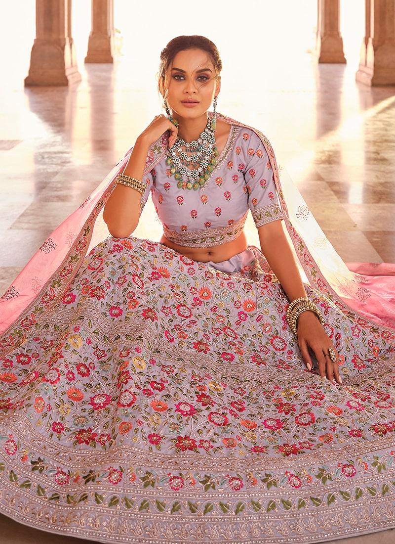 Grey Color Crepe Fabric Stone And Resham Work Lehenga Choli Cheap Best Seller