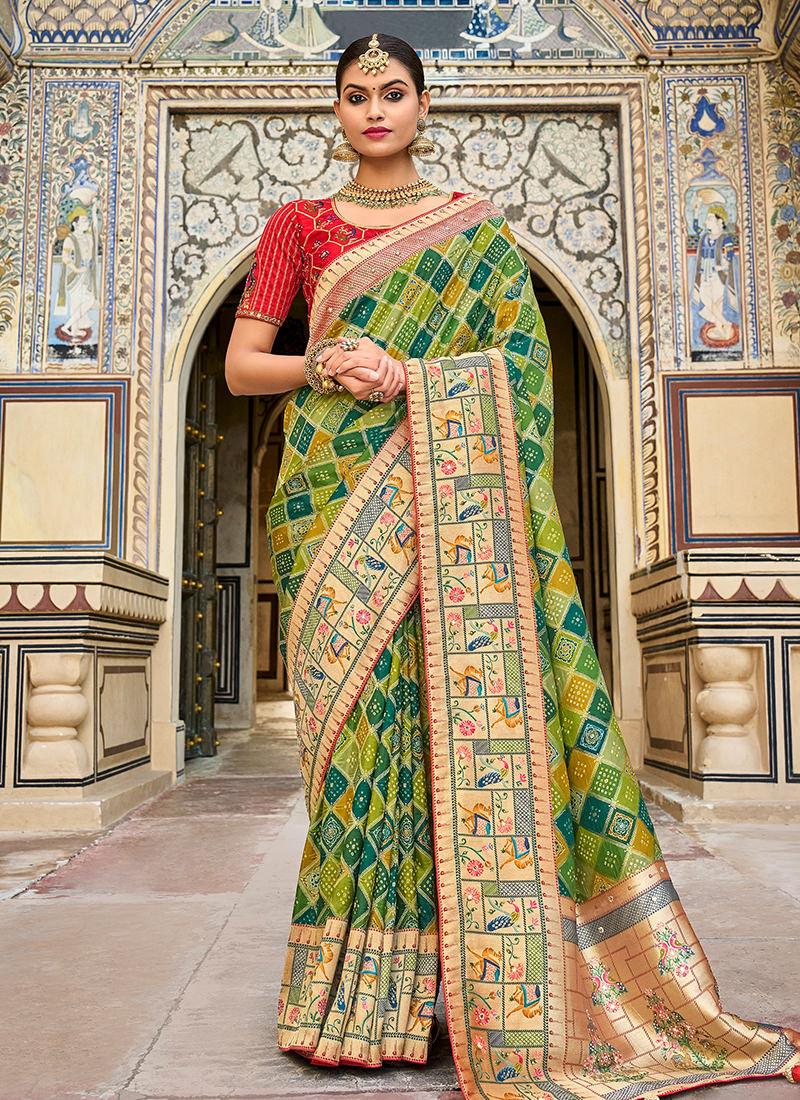 Heavy Silk Light Green Saree For Wedding Sale Low Cost