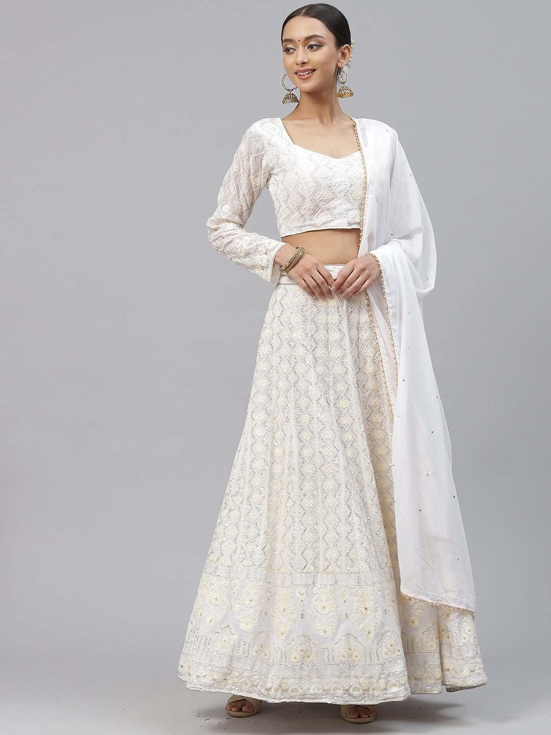 White Georgette Embroidered and Sequinned work Lehenga choli Cheap Sale Manchester