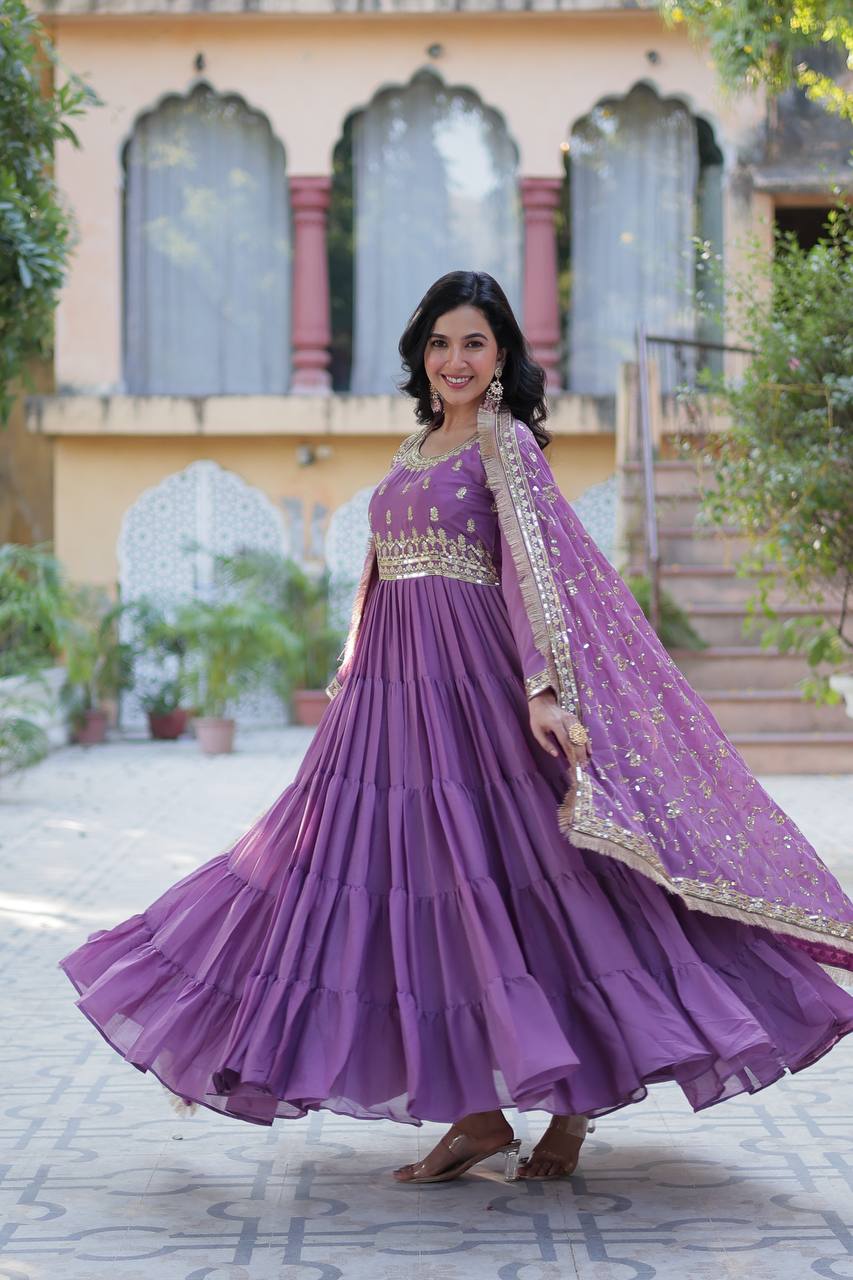 Designer Embroidered and Frilled Traditional Gown Cheap Sale Shop