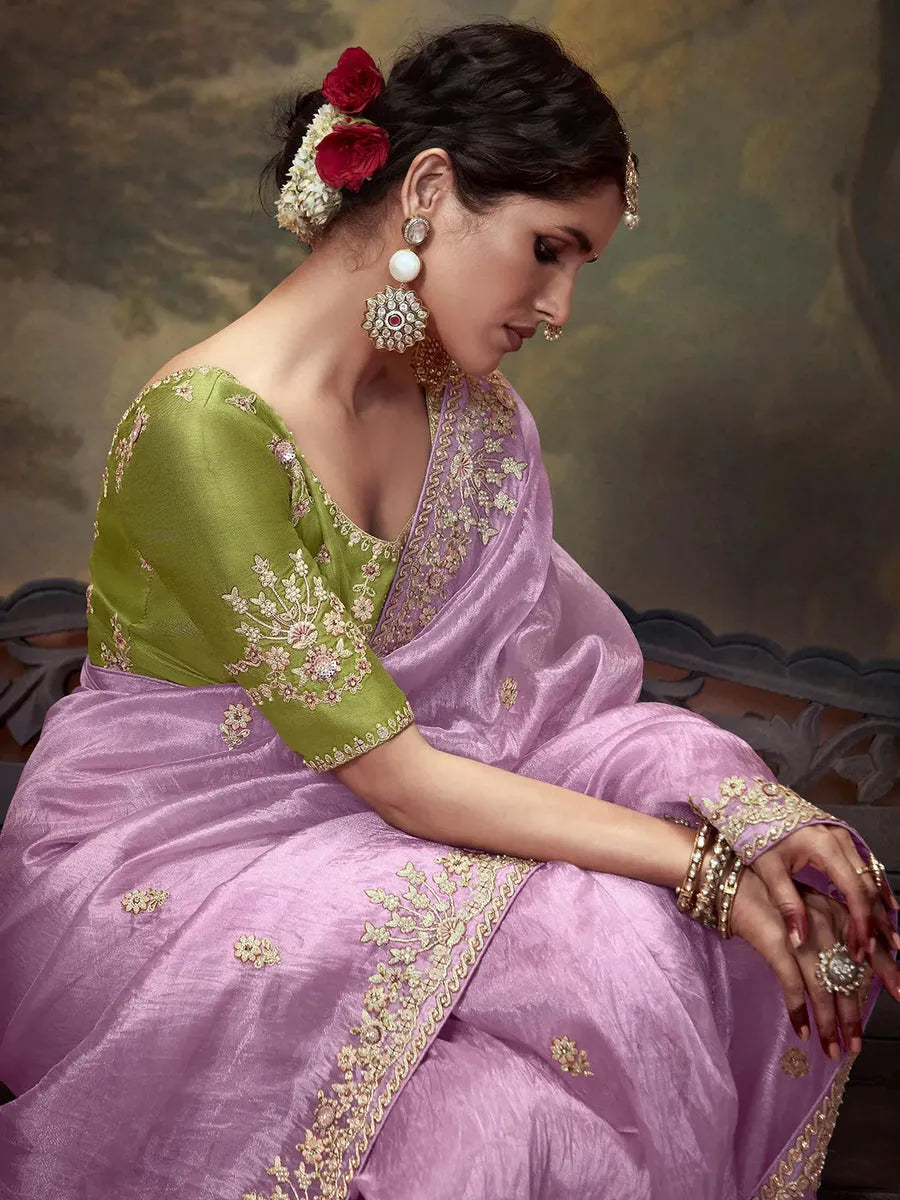 Elegant Lavender Embroidered Fancy Saree Sale Ebay