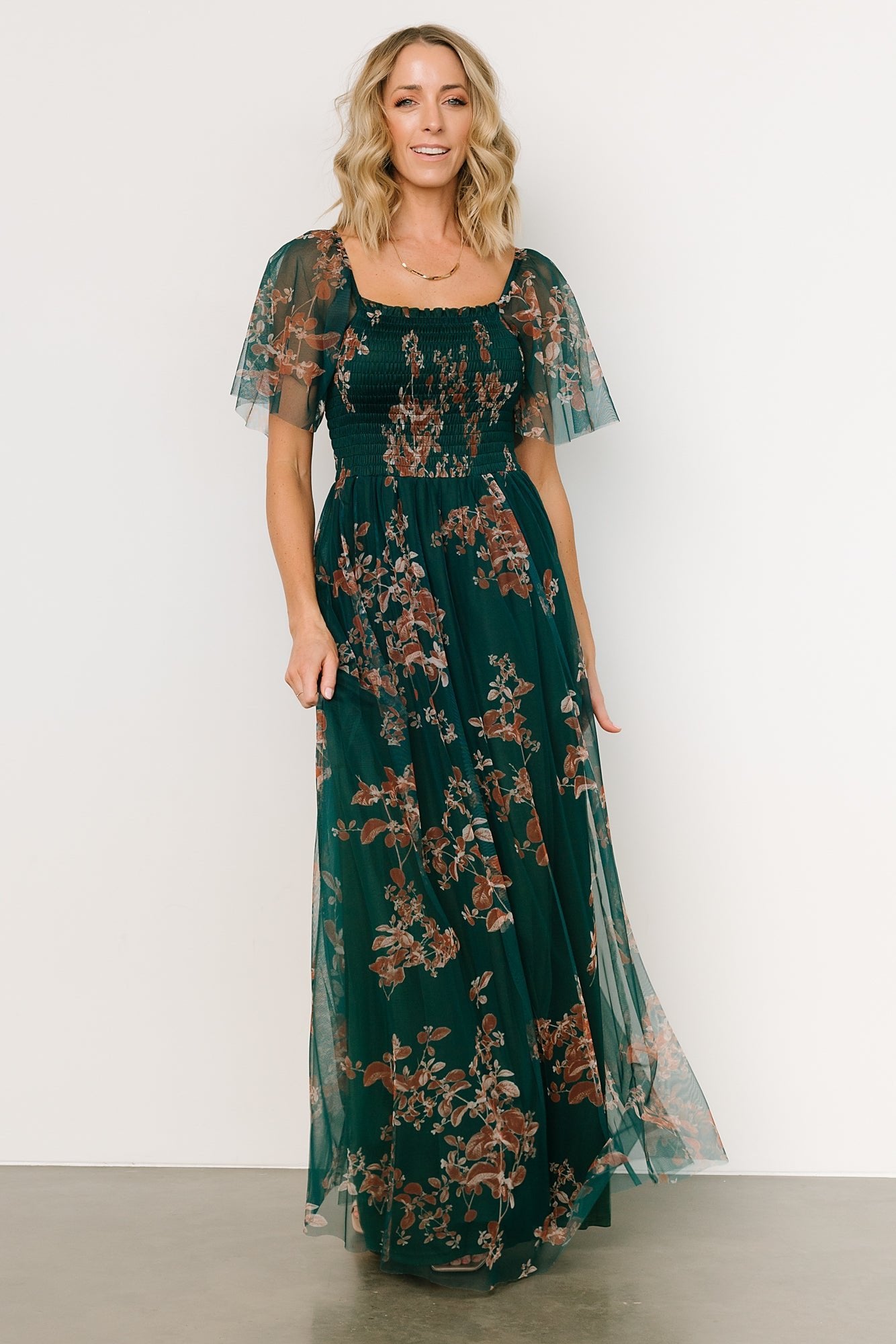 Cassandra Tulle Maxi Dress | Green + Bronze Floral Cheap Best