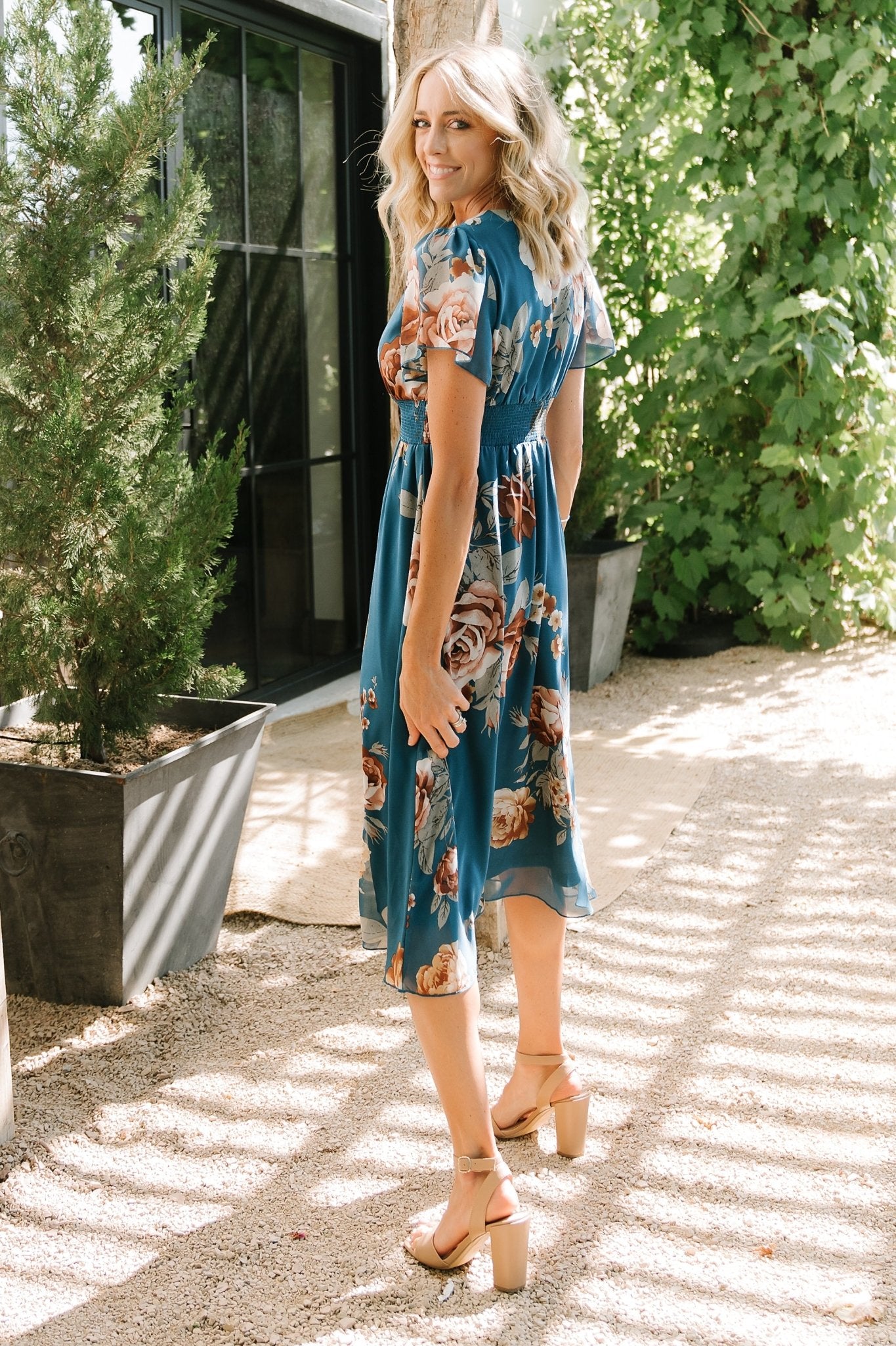 Sarah Smocked Midi Dress | Blue Floral Free Shipping Best Place