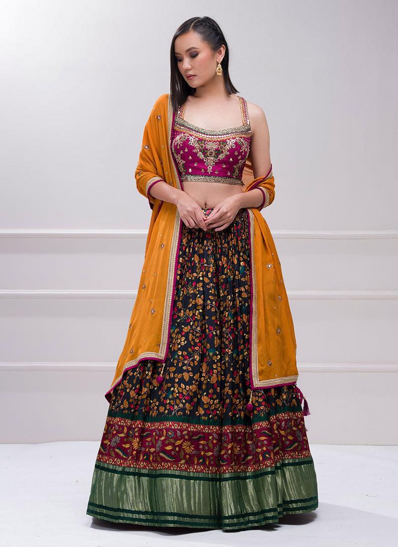 Zardosi Work Blouse With Crushed Floral Lehenga Big Sale Sale Online