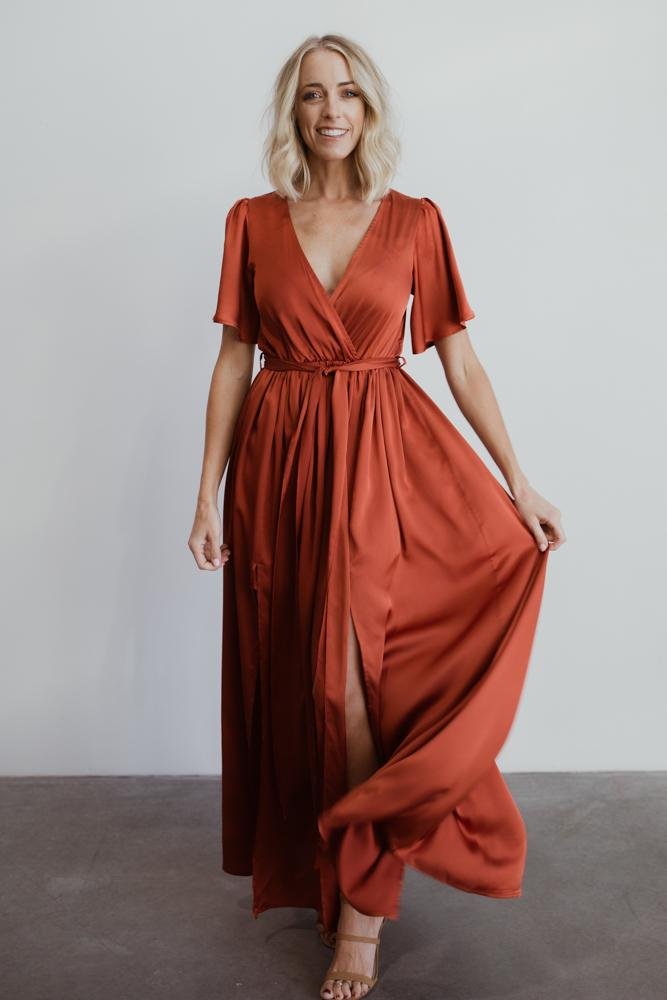 Sicily Satin Maxi Dress | Rust Marketable Sale Online