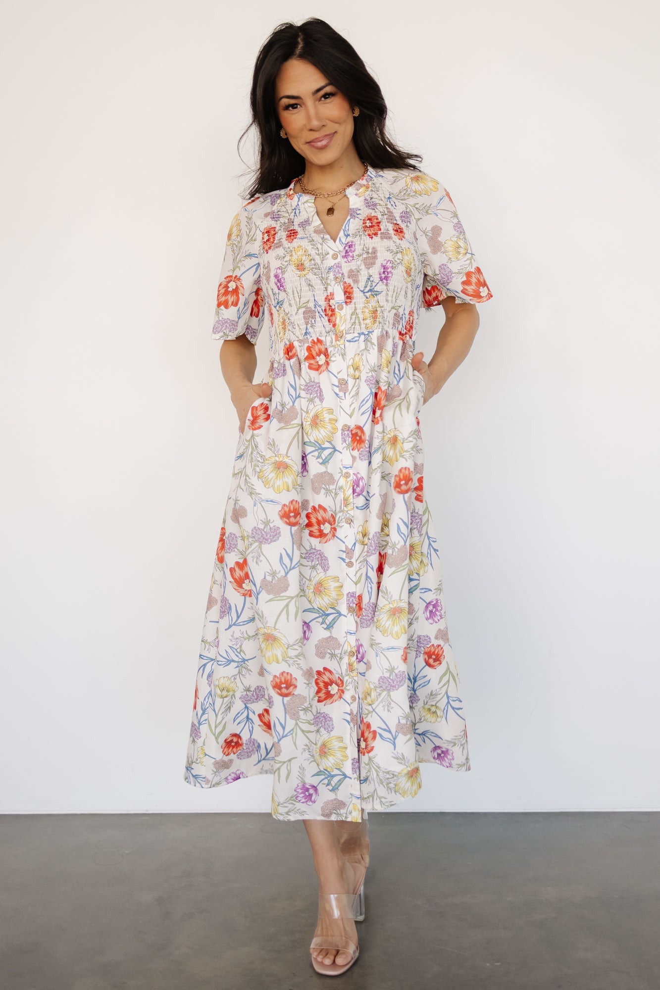 Botega Midi Dress | Ivory Multi Floral Free Shipping Best Seller