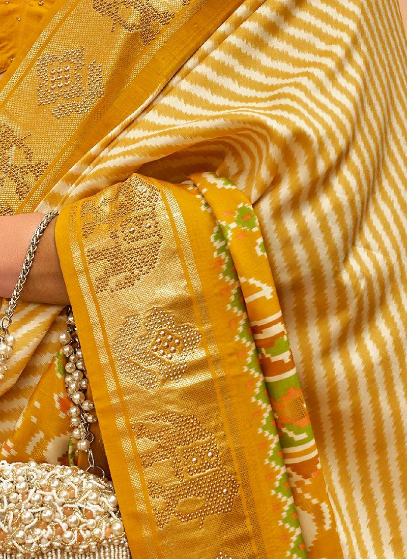 Mustard Yellow Pure Silk Patola Saree Pices Online