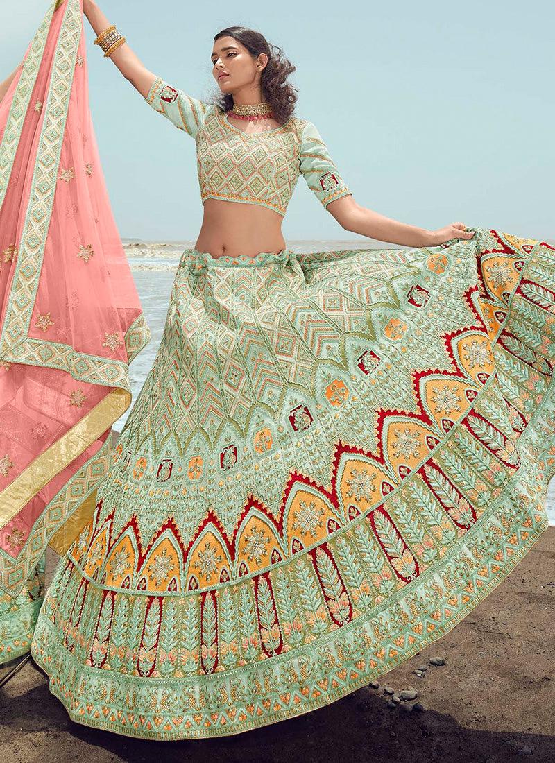 Pista Green Designer Georgette Lehenga Choli Buy Cheap Official Site