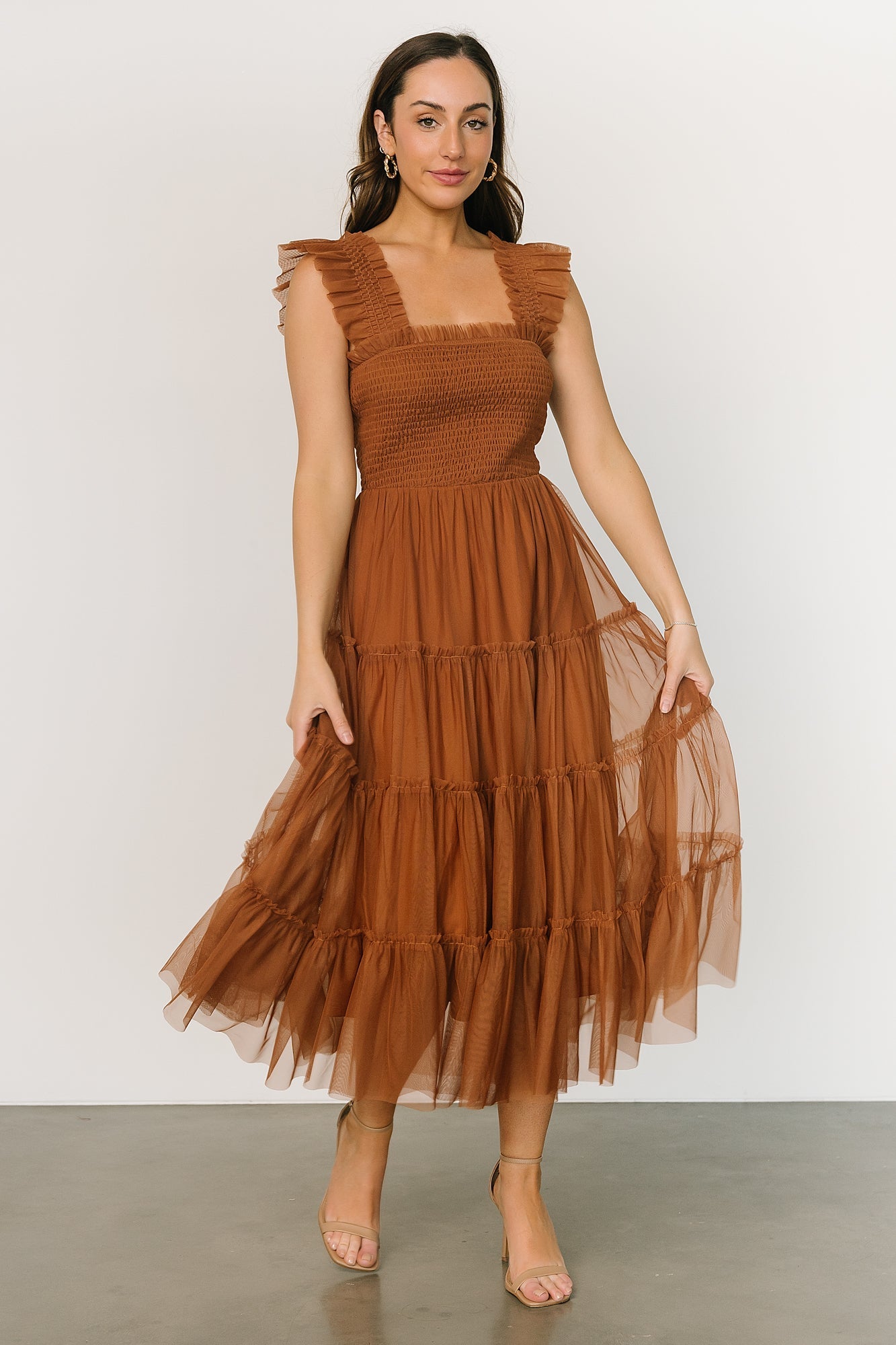 Emma Smocked Tulle Dress | Mocha Discount