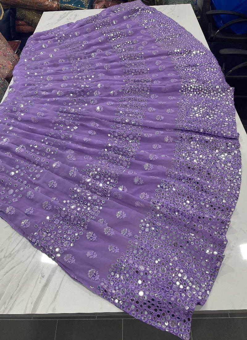 Lilac Color Georgette Base With Heavy Work Designer Flared Lehenga Choli Cheap Wholesale