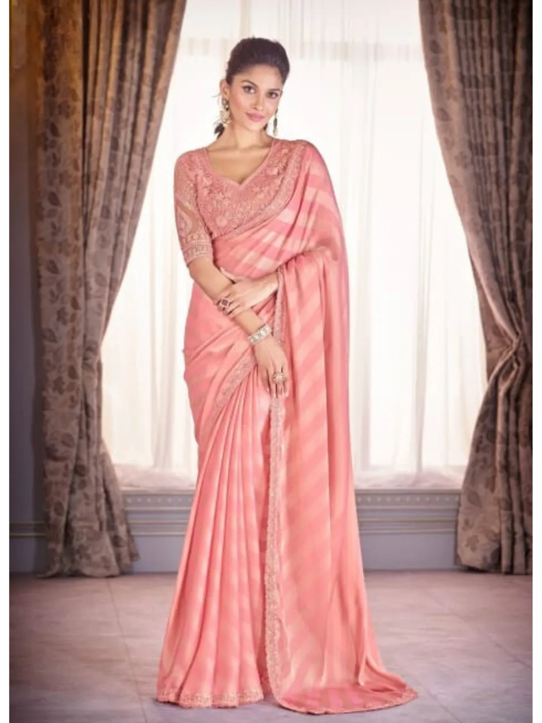 Unforgettable Peach Chiffon Embroidered Saree Footlocker Finishline Sale Online