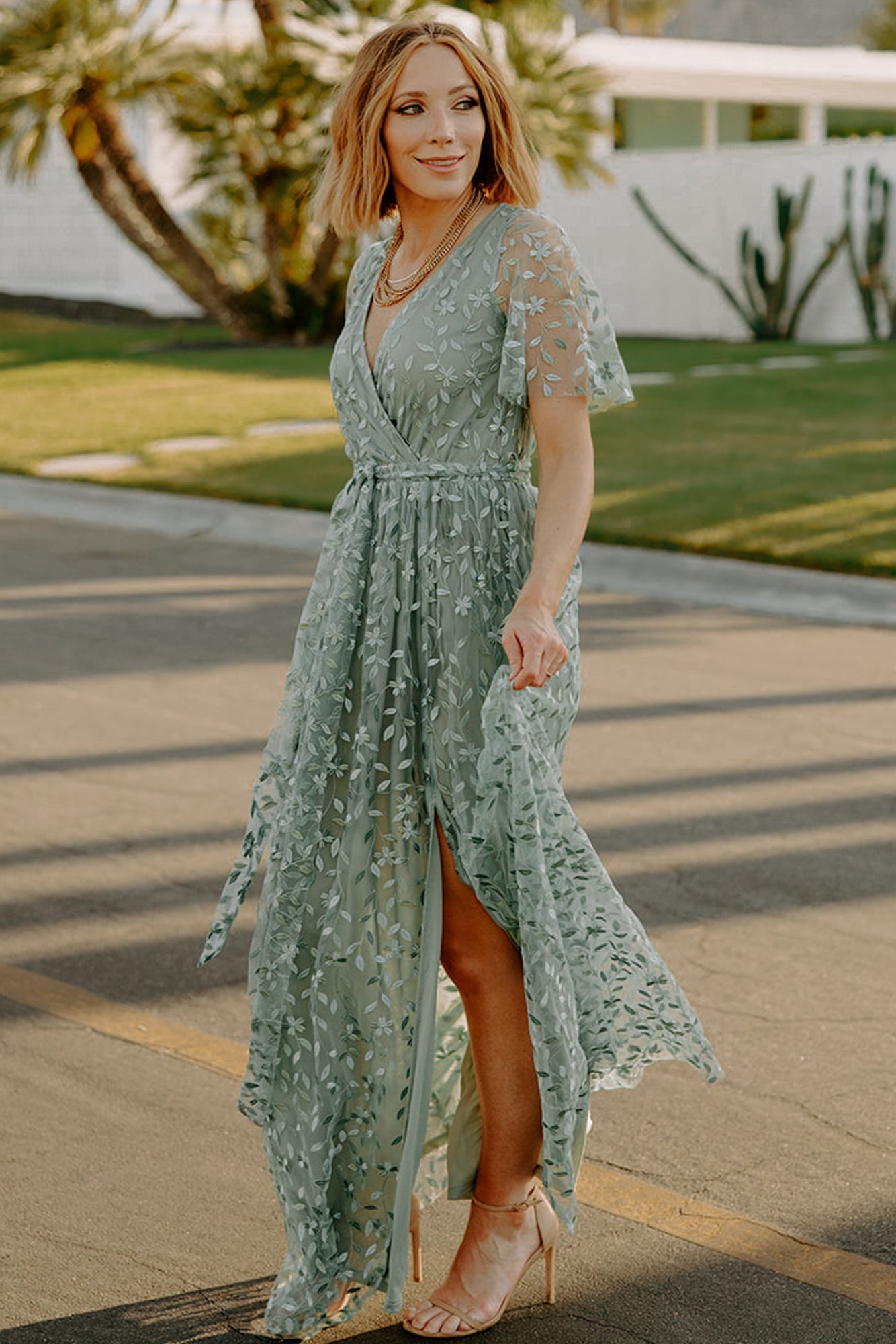 Marseille Embossed Maxi Dress | Eucalyptus Fashionable Cheap Online