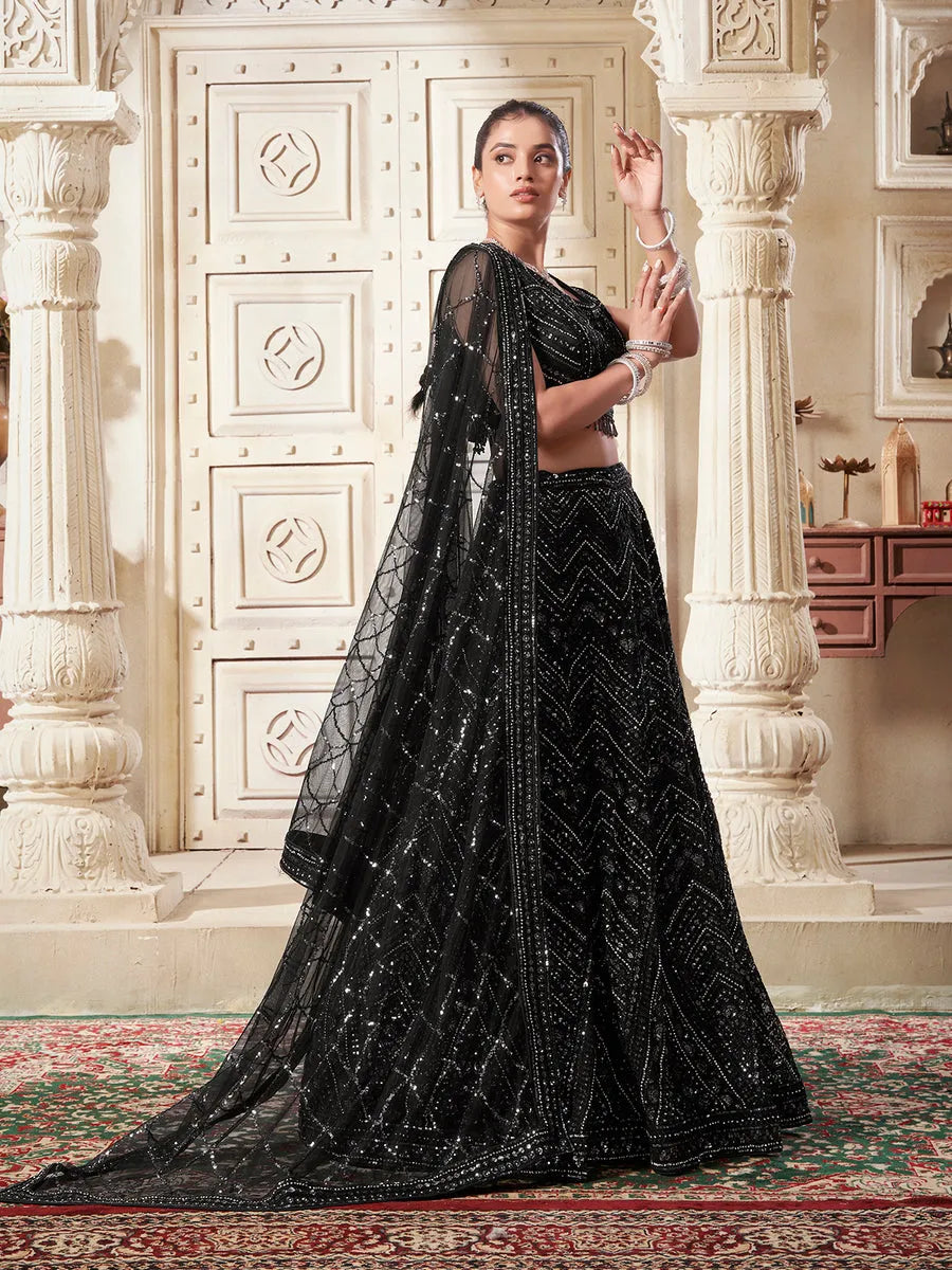 Black Zarkan  Net Lehenga Set For Bridal Wear Cheap Eastbay