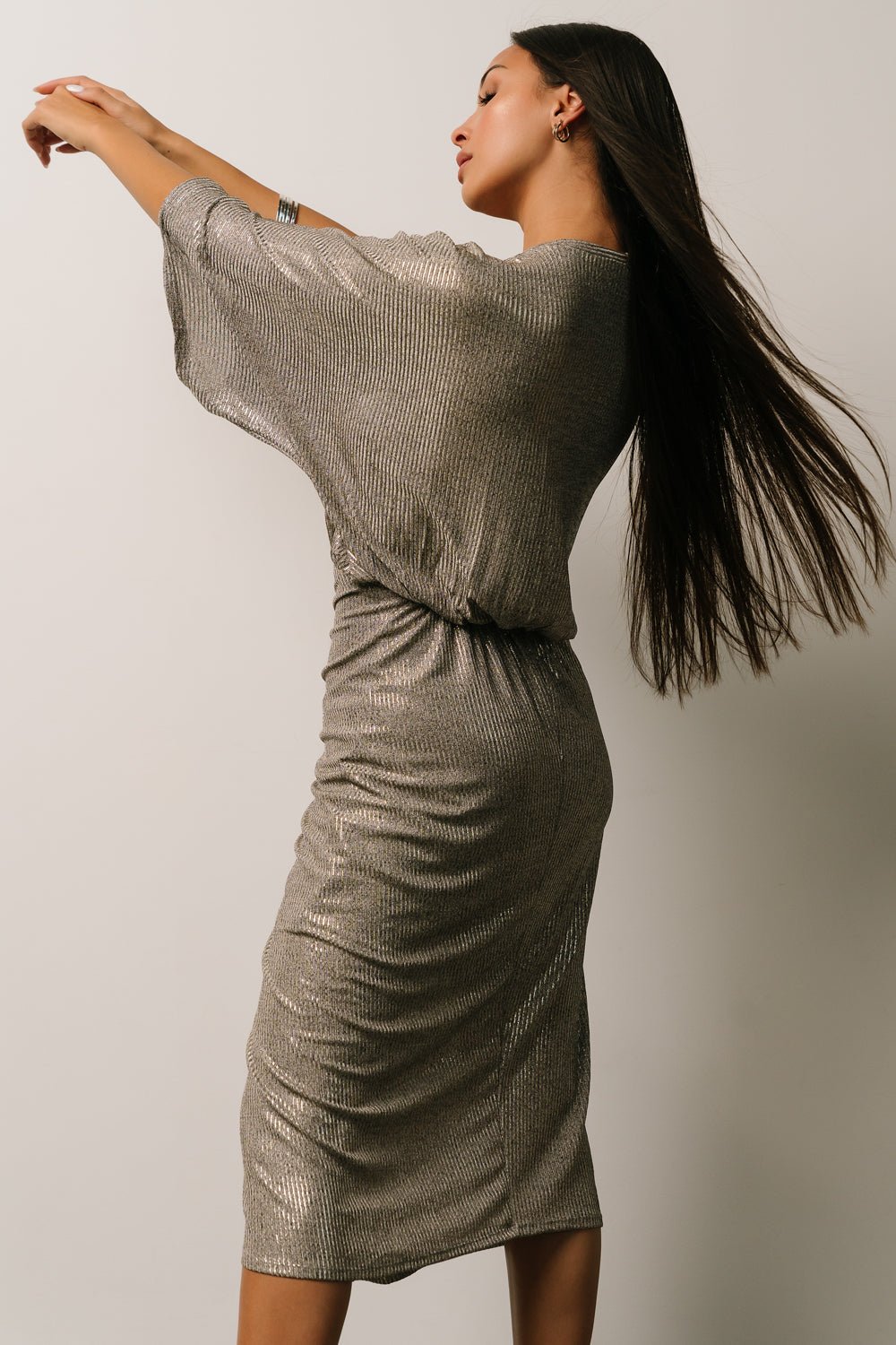 Ciara Ruched Midi Dress | Silver Metallic Cheap With Mastercard