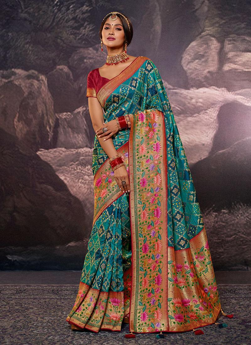 Pine Green Color Dola Silk Weave Printed Saree Clearance Big Discount