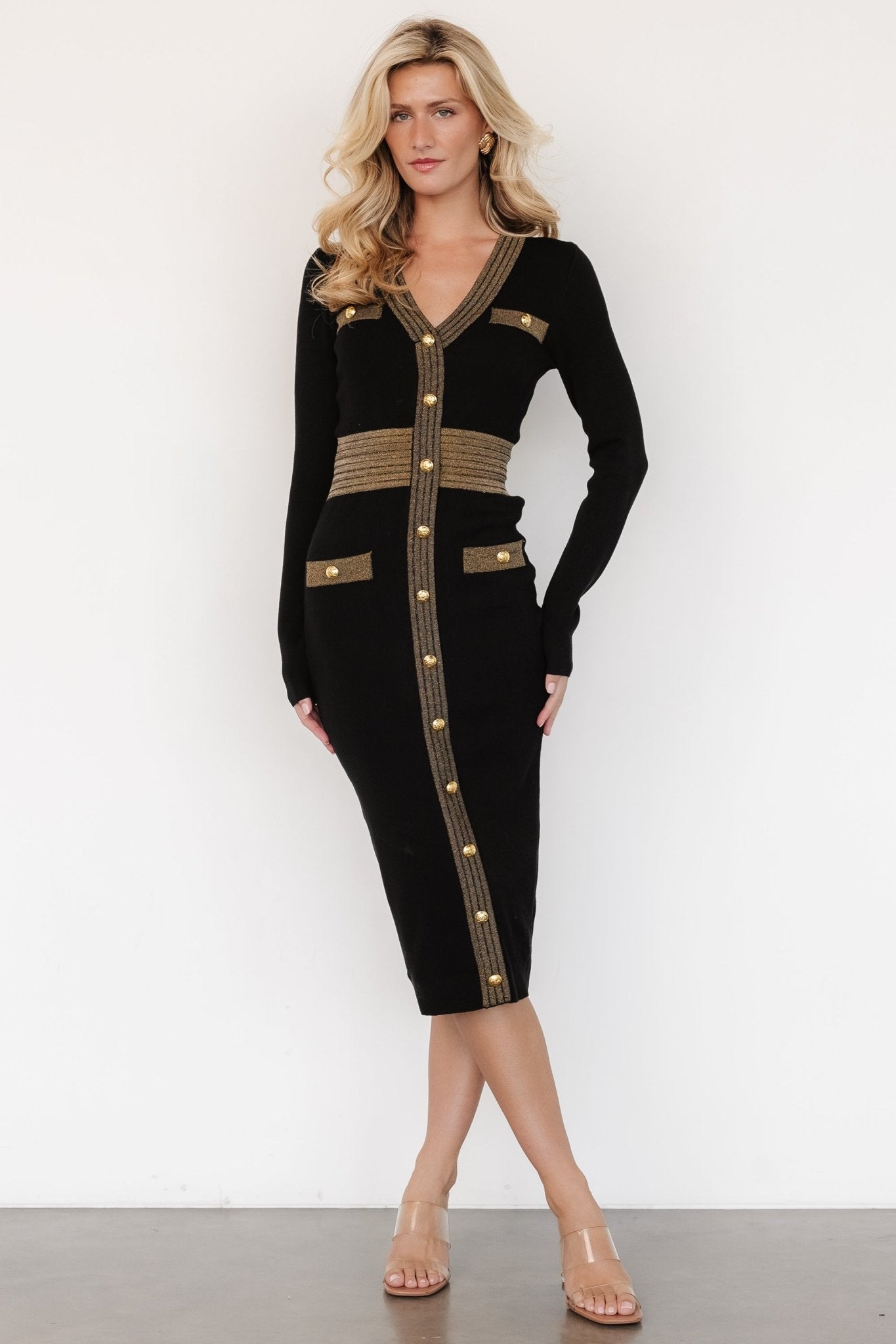 Birgitta Ribbed Sweater Dress | Black + Gold Pay With Paypal Cheap Pice