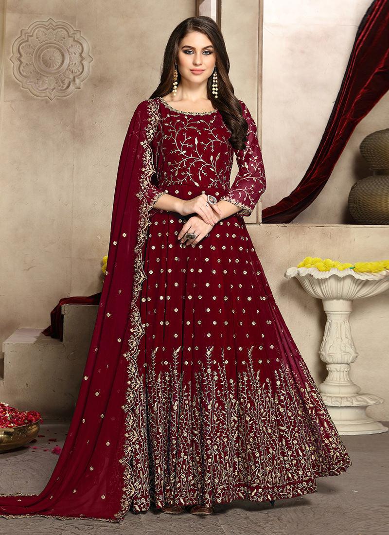 Heavy Embroider Work Maroon Anarkali Suit For Sale Sale Online