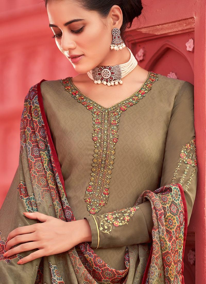 Brown Color Crepe Fabric Stone Work Printed Palazzo Salwar Suit Sale Online Cheap