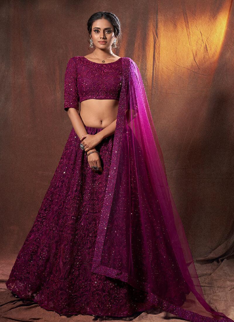 Adorable Wine Soft Net Base Resham Work Ethnic Lehenga Choli Cheap Sale Best Wholesale